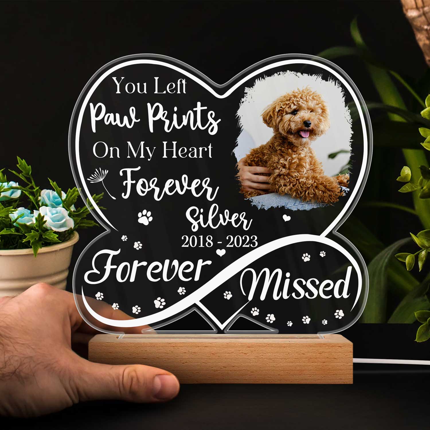 Custom Photo Dog Cat Infinity Heart Forever Missed - Personalized 3D Led Light Wooden Base