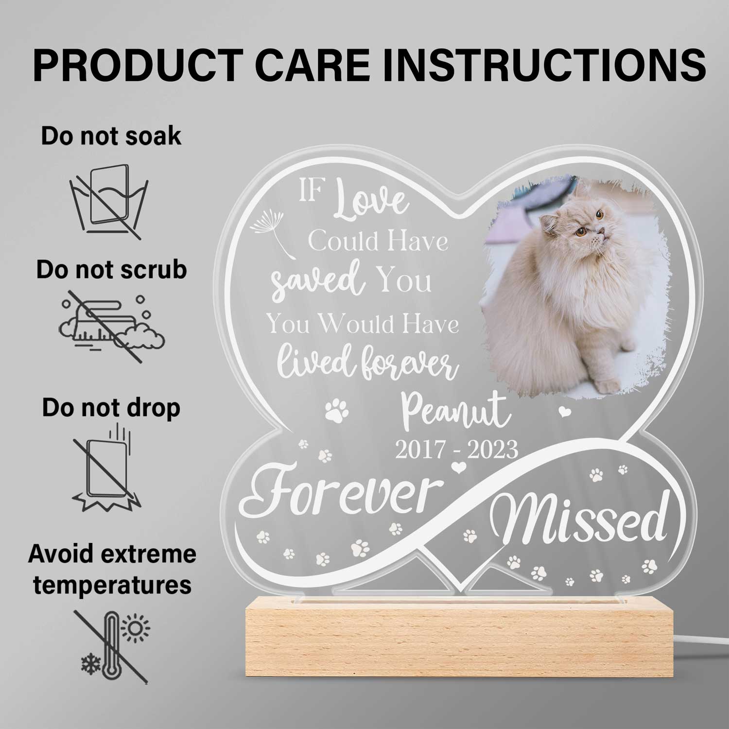 Custom Photo Dog Cat Infinity Heart Forever Missed - Personalized 3D Led Light Wooden Base