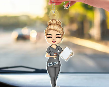 Nurse Chibi Vector - Gift For Nurse - Personalized Acrylic Car Hanger