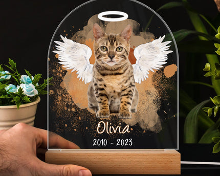 Custom Photo Dog Cat Pet - Memorial Gift, Sympathy Gift - Personalized 3D Led Light Wooden Base