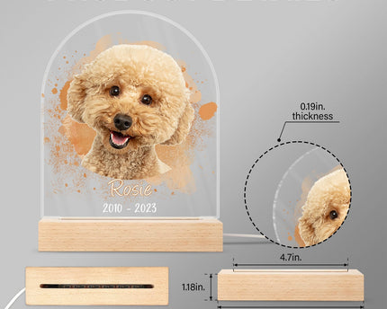 Custom Photo Dog Cat Pet - Memorial Gift, Sympathy Gift - Personalized 3D Led Light Wooden Base