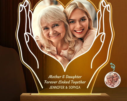 Custom Photo Cherished Heart - Personalized 3D Led Light Wooden Base