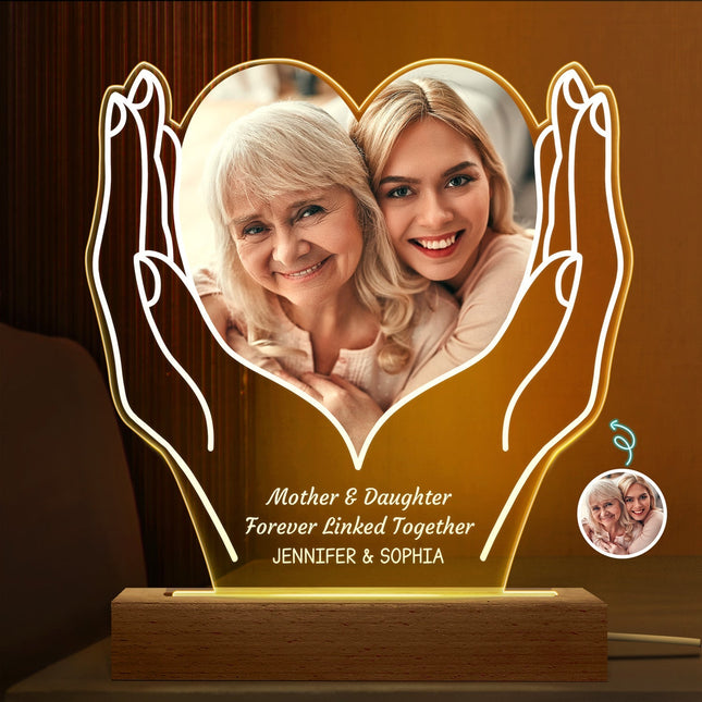 Custom Photo Cherished Heart - Personalized 3D Led Light Wooden Base
