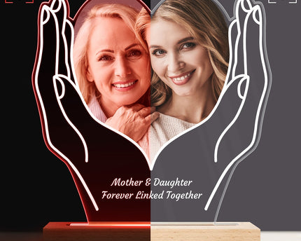 Custom Photo Cherished Heart - Personalized 3D Led Light Wooden Base