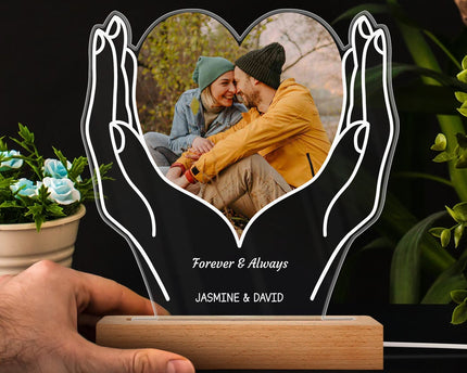Custom Photo Cherished Heart - Personalized 3D Led Light Wooden Base