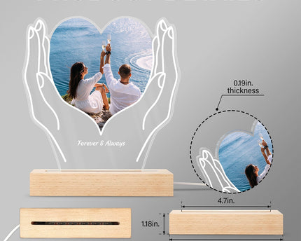 Custom Photo Cherished Heart - Personalized 3D Led Light Wooden Base