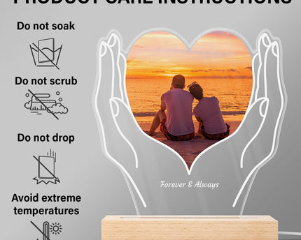 Custom Photo Cherished Heart - Personalized 3D Led Light Wooden Base