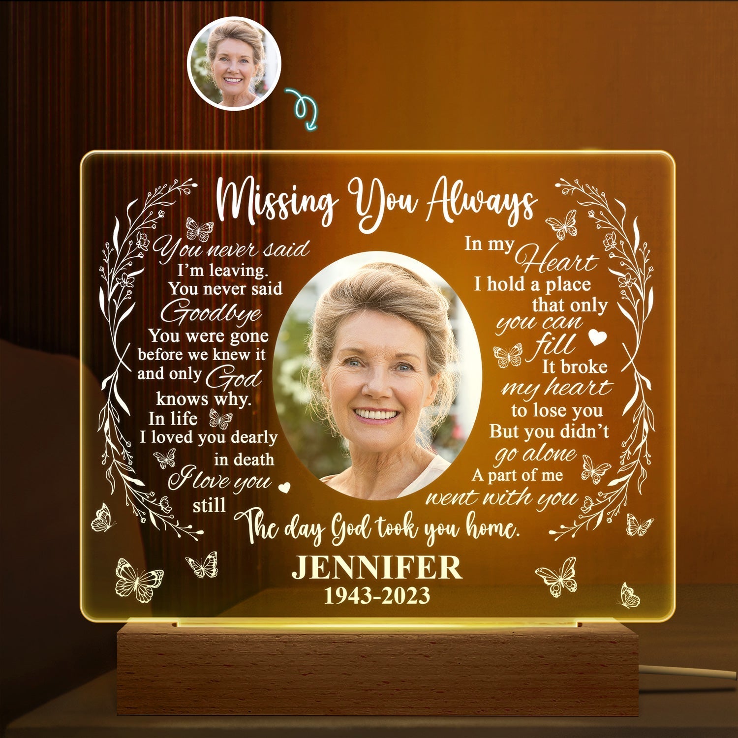 Custom Photo Missing You Always - Personalized 3D Led Light Wooden Base