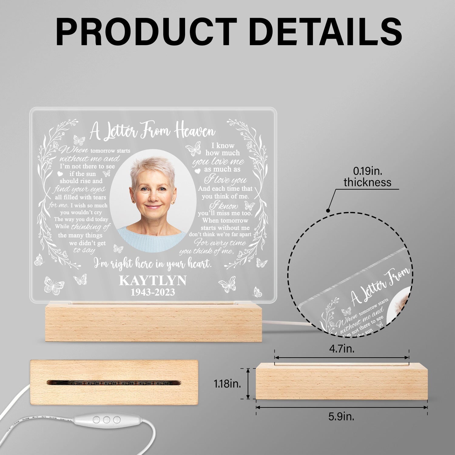 Custom Photo Missing You Always - Personalized 3D Led Light Wooden Base