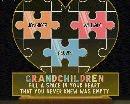 Grandchildren Fill A Space In Your Heart Puzzle - Personalized Custom 3D Led Light Wooden Base