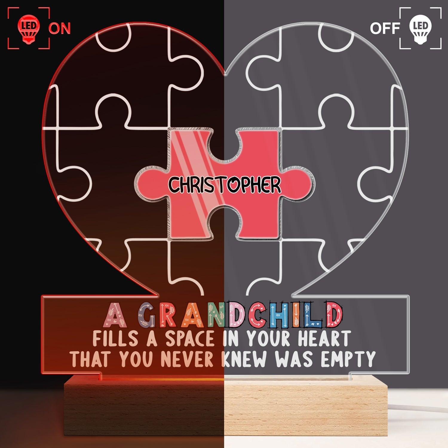 Grandchildren Fill A Space In Your Heart Puzzle - Personalized Custom 3D Led Light Wooden Base