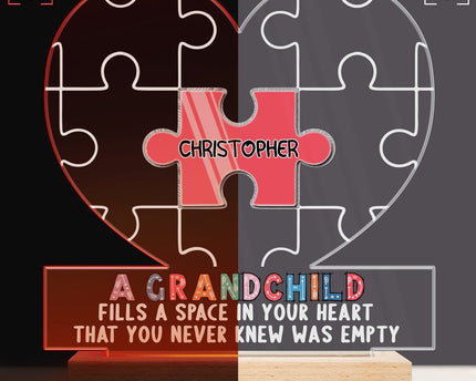 Grandchildren Fill A Space In Your Heart Puzzle - Personalized Custom 3D Led Light Wooden Base