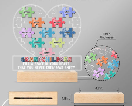 Grandchildren Fill A Space In Your Heart Puzzle - Personalized Custom 3D Led Light Wooden Base