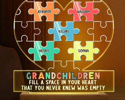 Grandchildren Fill A Space In Your Heart Puzzle - Personalized Custom 3D Led Light Wooden Base