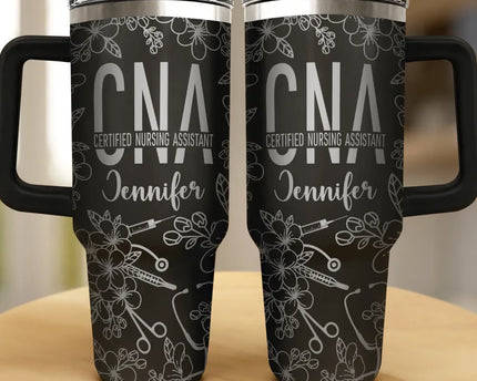 Nurse Job Title Flower Pattern - Personalized Engraved 40oz Tumbler