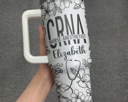 Nurse Job Title Flower Pattern - Personalized Engraved 40oz Tumbler