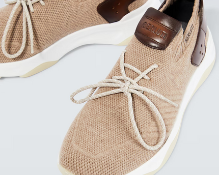 Men's Berluti Shadow Embroidered Beige Sneakers