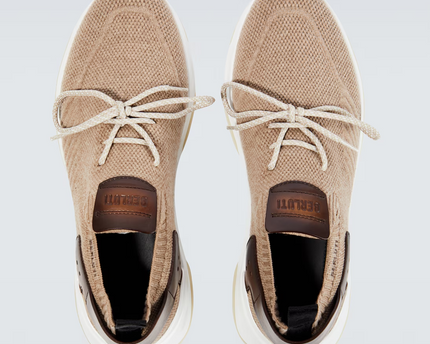 Men's Berluti Shadow Embroidered Beige Sneakers