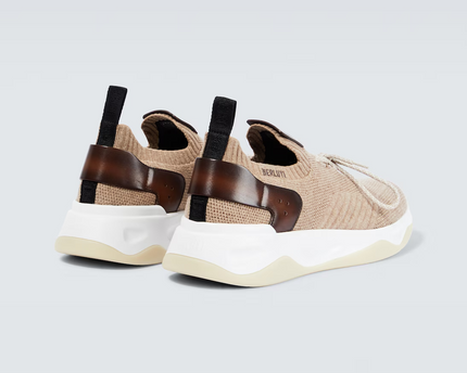 Men's Berluti Shadow Embroidered Beige Sneakers