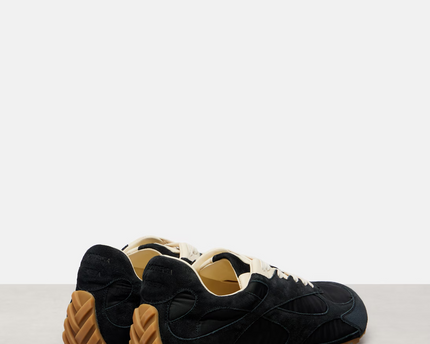 Men’s Bottega Veneta Orbit Flash Suede-Trimmed Black Sneakers
