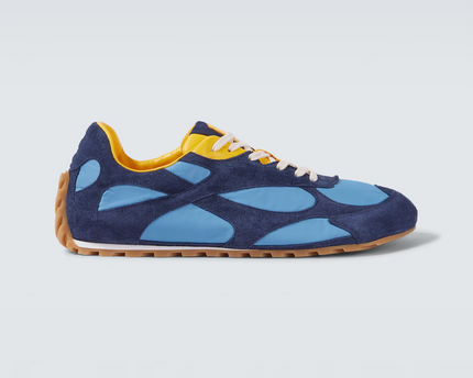 Men’s Bottega Veneta Orbit Flash Suede-Trimmed Blue Sneakers