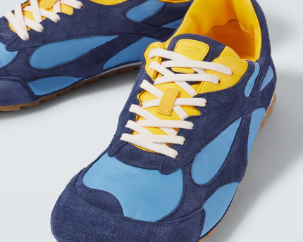 Men’s Bottega Veneta Orbit Flash Suede-Trimmed Blue Sneakers