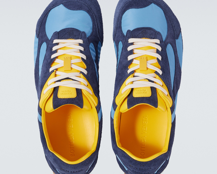 Men’s Bottega Veneta Orbit Flash Suede-Trimmed Blue Sneakers