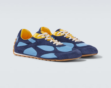 Men’s Bottega Veneta Orbit Flash Suede-Trimmed Blue Sneakers