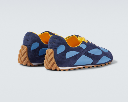 Men’s Bottega Veneta Orbit Flash Suede-Trimmed Blue Sneakers