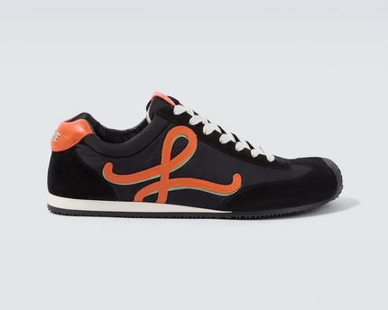 Men' Loewe Ballet Runner 2.0 In Nylon And Calfskin Black Orange Pale Green Sneaker