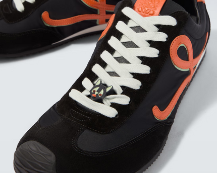 Men' Loewe Ballet Runner 2.0 In Nylon And Calfskin Black Orange Pale Green Sneaker