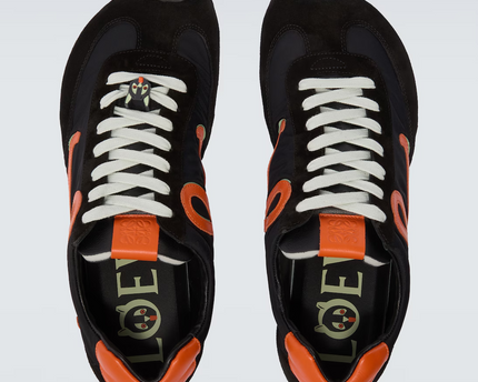 Men' Loewe Ballet Runner 2.0 In Nylon And Calfskin Black Orange Pale Green Sneaker