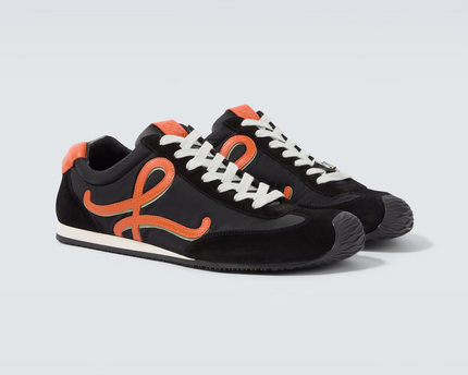 Men' Loewe Ballet Runner 2.0 In Nylon And Calfskin Black Orange Pale Green Sneaker