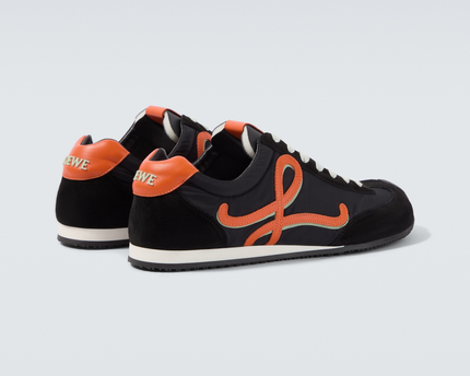 Men' Loewe Ballet Runner 2.0 In Nylon And Calfskin Black Orange Pale Green Sneaker