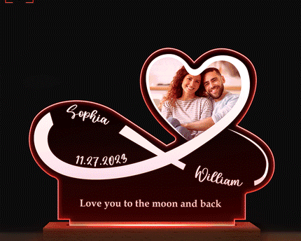 Custom Photo Infinity Heart - Personalized 3D Led Light Wooden Base