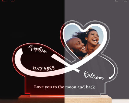 Custom Photo Infinity Heart - Personalized 3D Led Light Wooden Base