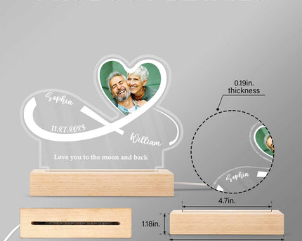 Custom Photo Infinity Heart - Personalized 3D Led Light Wooden Base