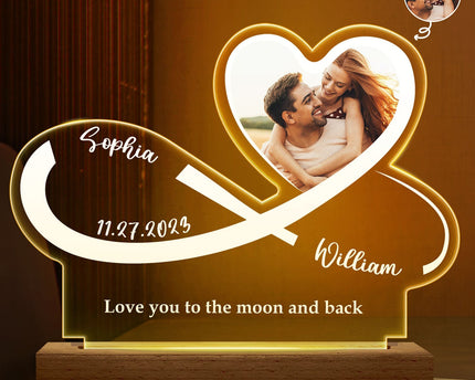 Custom Photo Infinity Heart - Personalized 3D Led Light Wooden Base