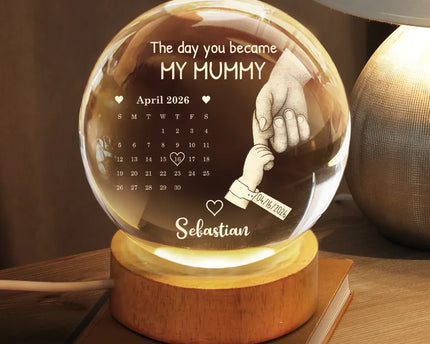 Calendar Our First Mother's Day Father's Day The Day You Became My Mom Dad - Personalized Crystal Globe Lamp
