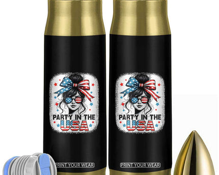 Party In USA Girls 4th of July Bullet Tumbler Messy Bun USA