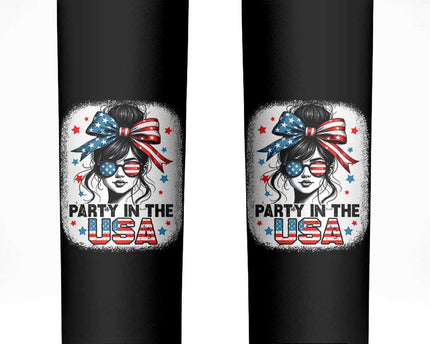 Party In USA Girls 4th of July Skinny Tumbler Messy Bun USA