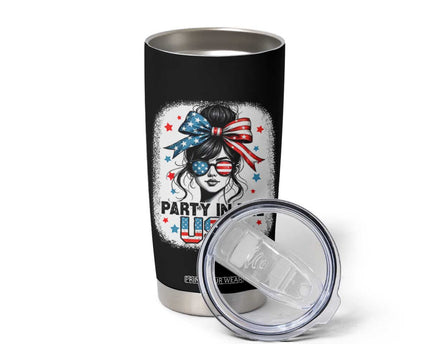 Party In USA Girls 4th of July Tumbler Cup Messy Bun USA