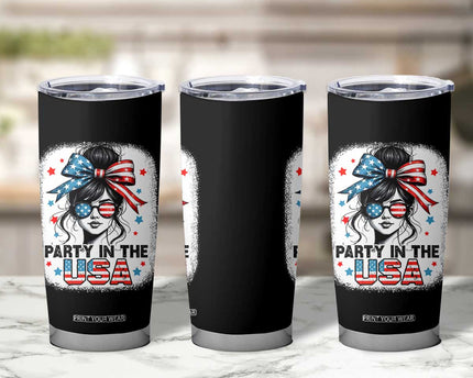 Party In USA Girls 4th of July Tumbler Cup Messy Bun USA