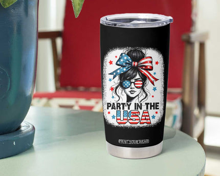 Party In USA Girls 4th of July Tumbler Cup Messy Bun USA