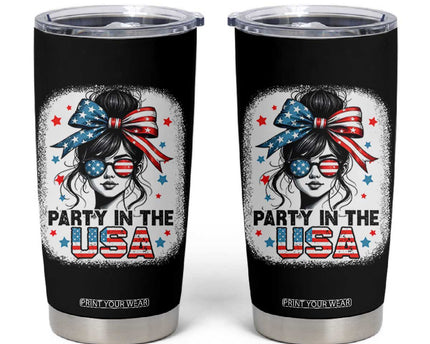 Party In USA Girls 4th of July Tumbler Cup Messy Bun USA