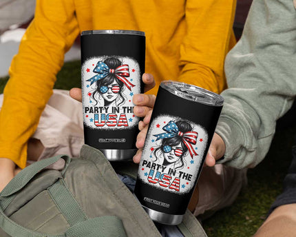 Party In USA Girls 4th of July Tumbler Cup Messy Bun USA