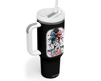 Party In USA Girls 4th of July Tumbler With Handle Messy Bun USA