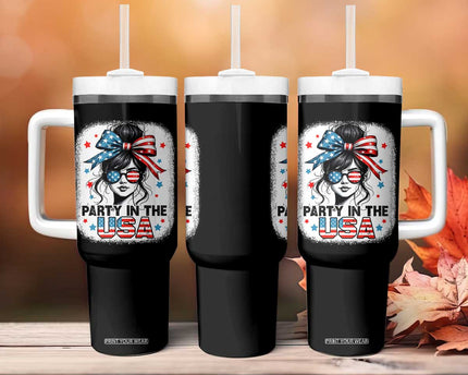 Party In USA Girls 4th of July Tumbler With Handle Messy Bun USA