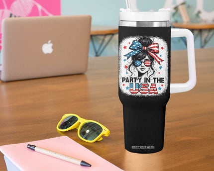 Party In USA Girls 4th of July Tumbler With Handle Messy Bun USA