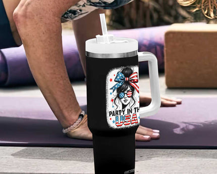 Party In USA Girls 4th of July Tumbler With Handle Messy Bun USA